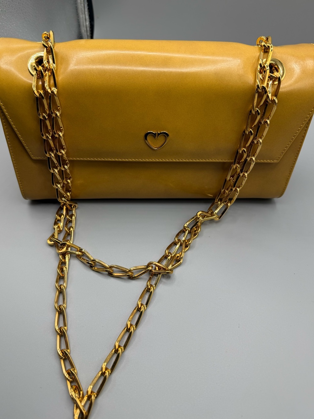 Cruciani Mustard Shoulder Bag with Gold Chain